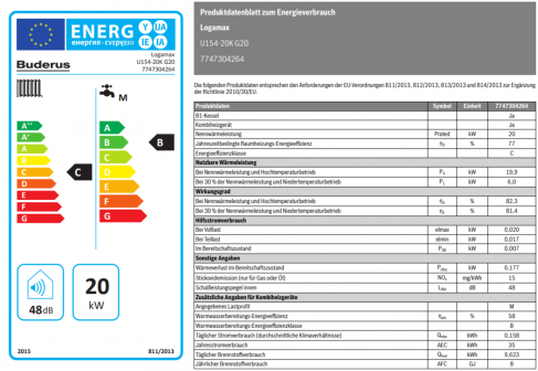 Gasbrennwert Logamax U154 Datenblatt