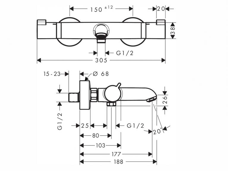 Badarmaturen Ecostat Wannenthermostat maß